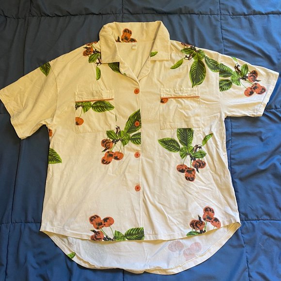 White Blouse with Cherry Pattern - Picture 1 of 3